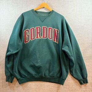 VINTAGE Thrashed Gear For Sports Big Cotton Gordon Sweatshirt Green Applique XL
